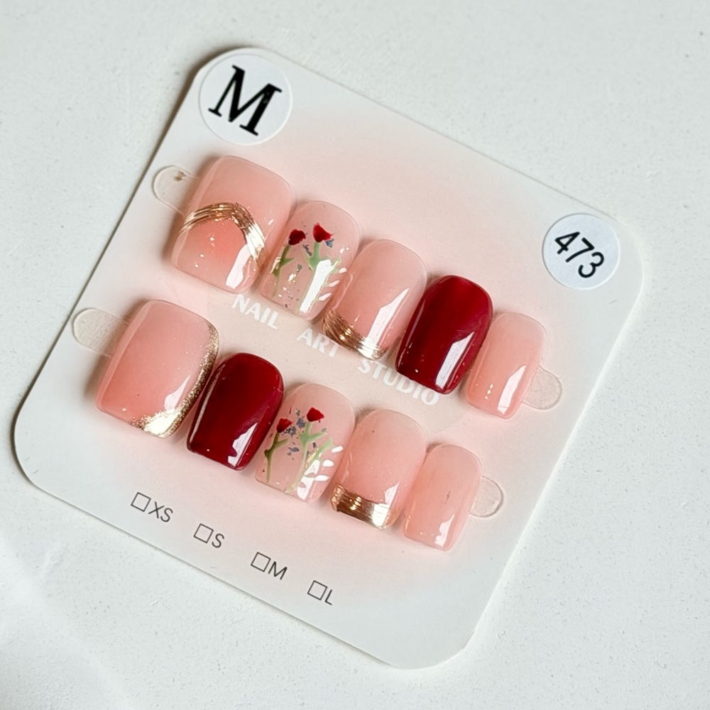 Handmade Press-On Nails Size M | Reusable | Full Set w/ Prep Kit | Brand New 473